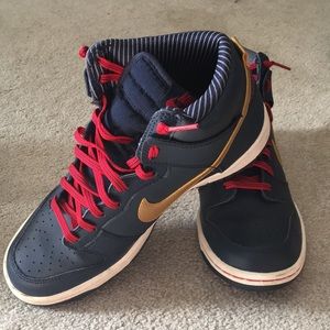 Nike high tops Air Force navy gold red sneakers